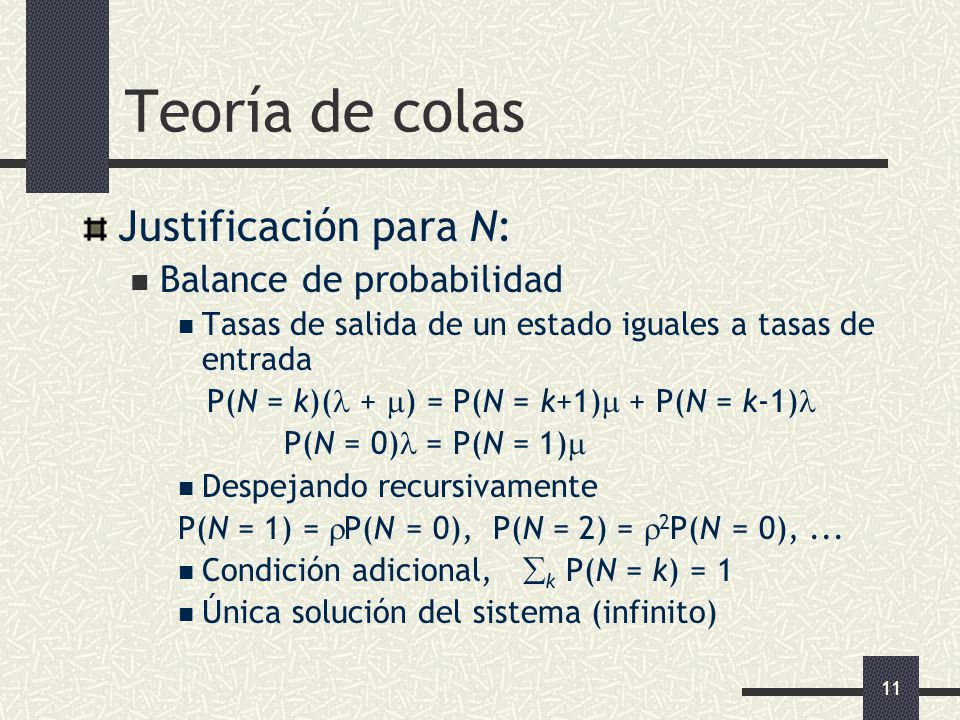 Teoría de colas Justificación para N: Balance de probabilidad