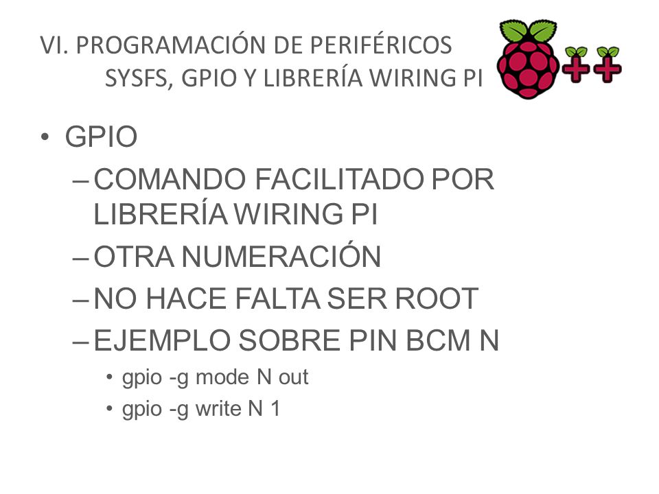 VI. PROGRAMACIÓN DE PERIFÉRICOS SYSFS, GPIO Y LIBRERÍA WIRING PI