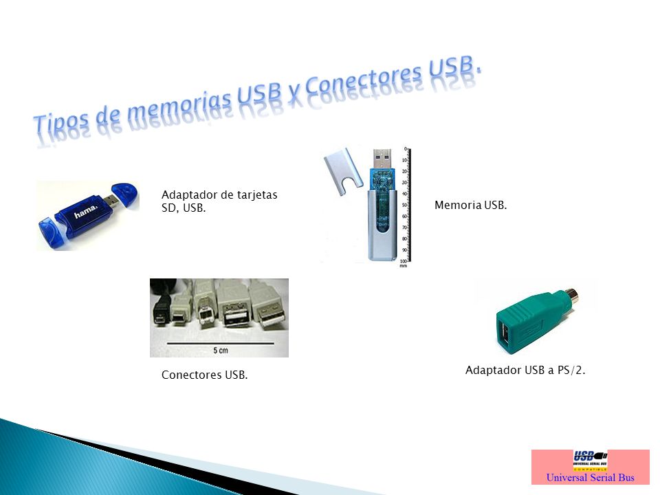 Tipos de memorias USB y Conectores USB.
