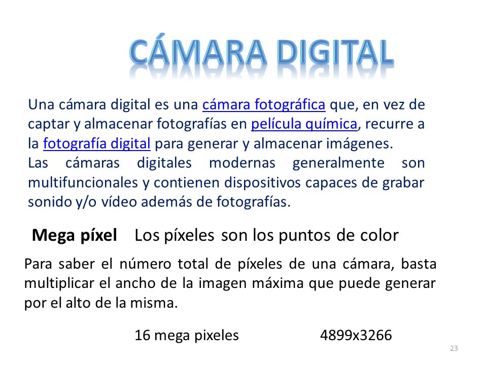 Cámara digital Mega píxel Los píxeles son los puntos de color