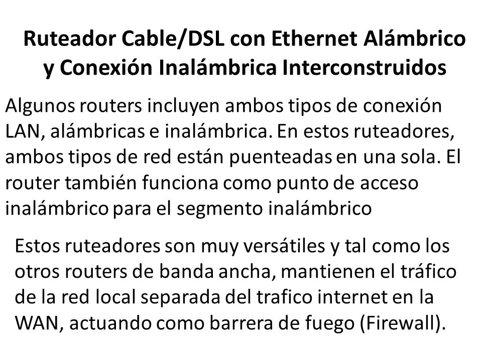 Ruteador Cable/DSL con Ethernet Alámbrico y Conexión Inalámbrica Interconstruidos