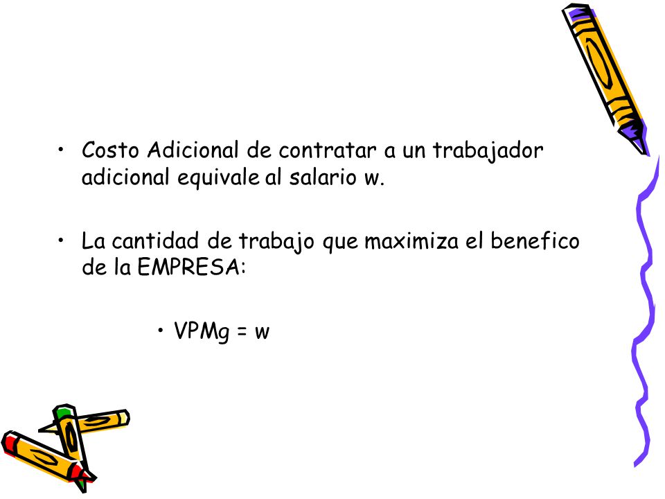 Costo Adicional de contratar a un trabajador adicional equivale al salario w.