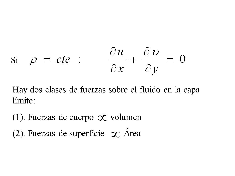 Si Hay dos clases de fuerzas sobre el fluido en la capa límite: (1). Fuerzas de cuerpo volumen.