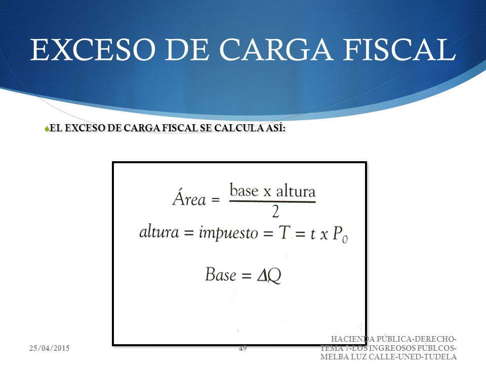 EXCESO DE CARGA FISCAL EL EXCESO DE CARGA FISCAL SE CALCULA ASÍ: