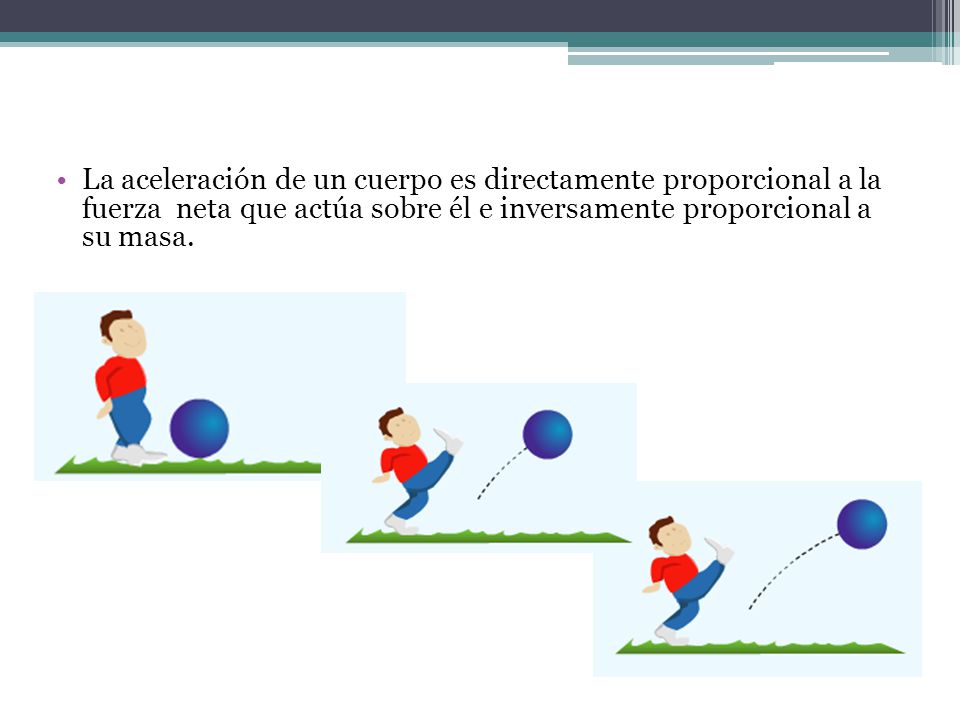 La aceleración de un cuerpo es directamente proporcional a la fuerza neta que actúa sobre él e inversamente proporcional a su masa.