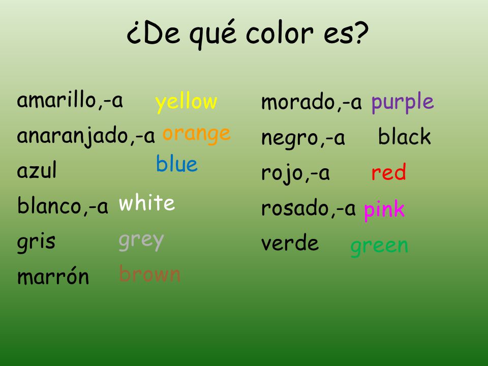 ¿De qué color es amarillo,-a anaranjado,-a azul blanco,-a gris marrón
