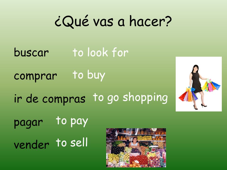 ¿Qué vas a hacer buscar comprar ir de compras pagar vender