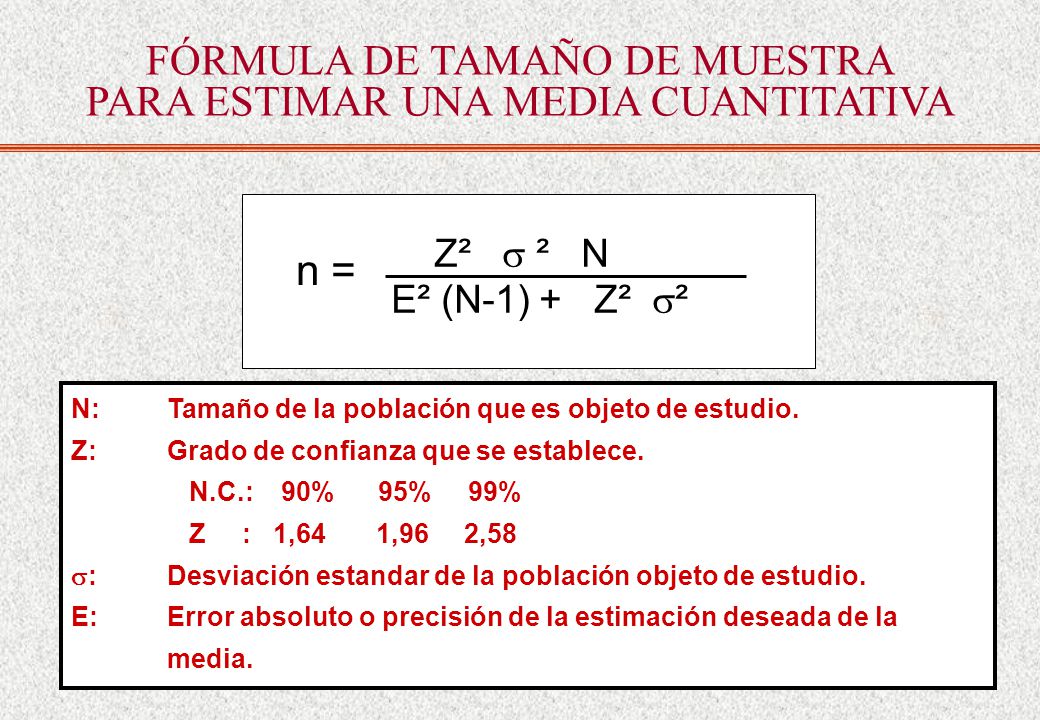 FÓRMULA DE TAMAÑO DE MUESTRA PARA ESTIMAR UNA MEDIA CUANTITATIVA