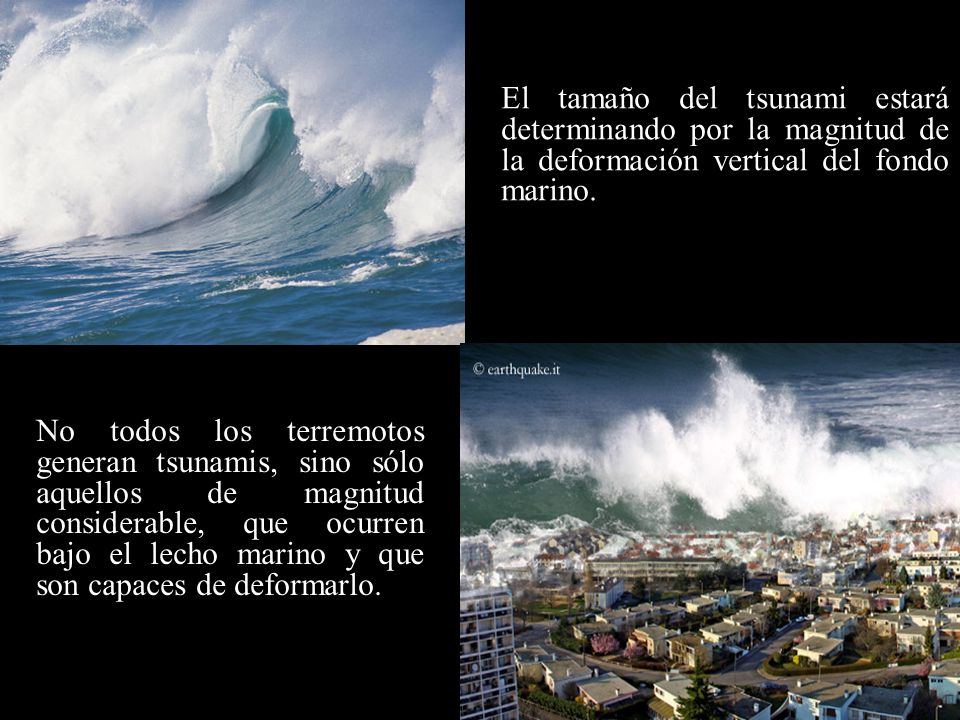 El tamaño del tsunami estará determinando por la magnitud de la deformación vertical del fondo marino.