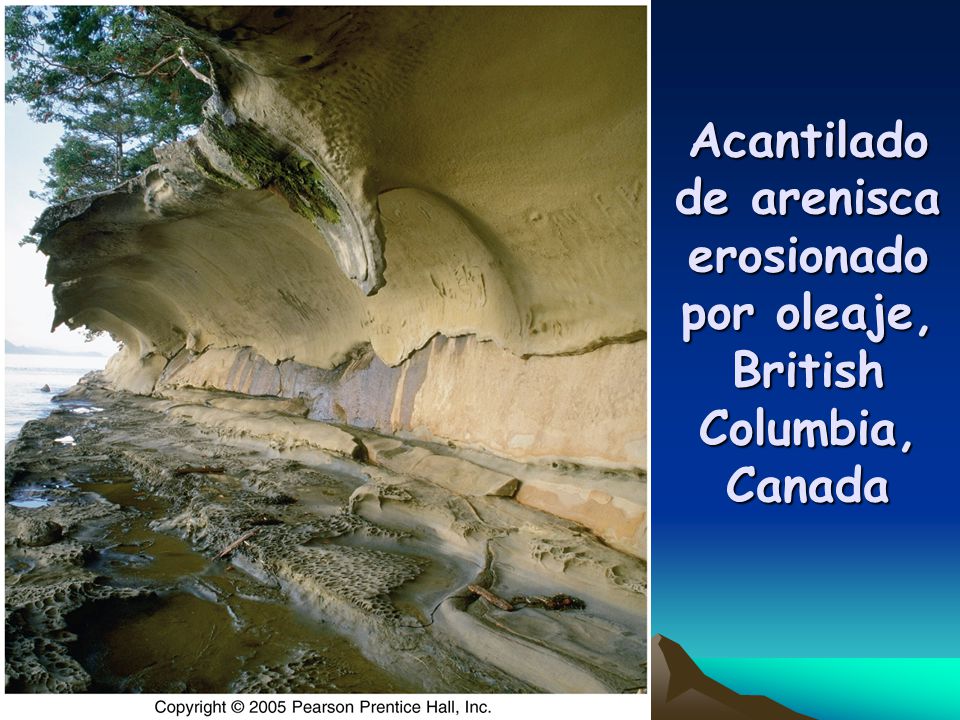 Acantilado de arenisca erosionado por oleaje, British Columbia, Canada