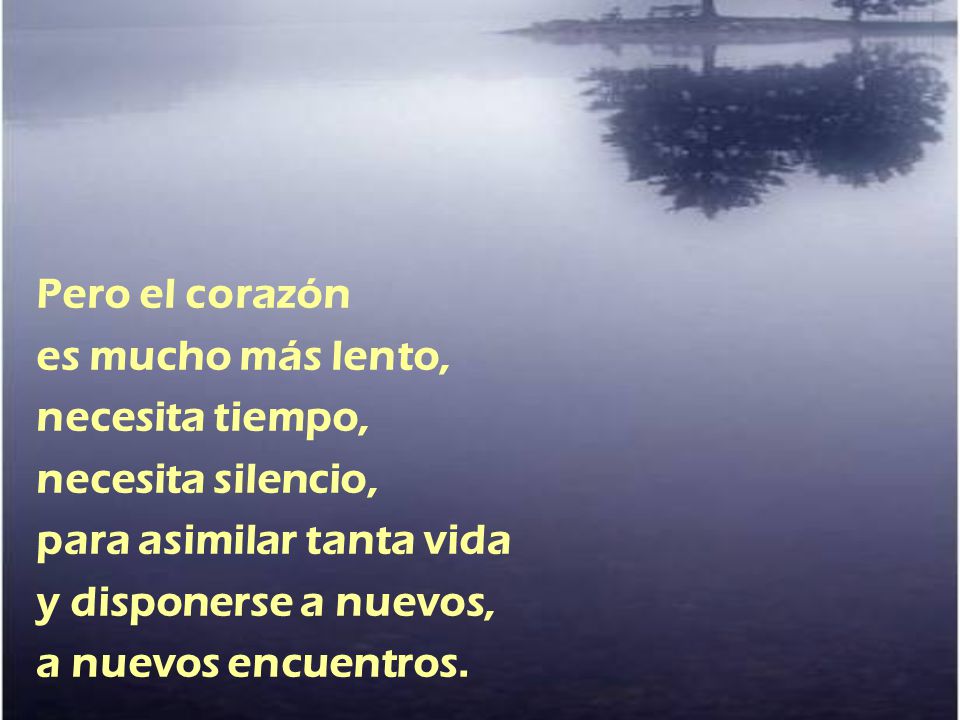 Pero el corazón es mucho más lento, necesita tiempo, necesita silencio, para asimilar tanta vida y disponerse a nuevos, a nuevos encuentros.