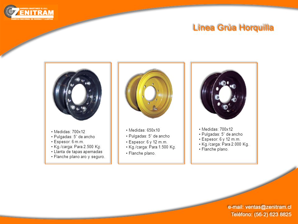 Medidas: 650x10 Pulgadas: 5 de ancho. Espesor: 6 y 12 m.m. Kg./carga: Para Kg. Flanche plano.