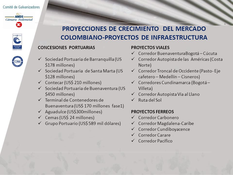 PROYECCIONES DE CRECIMIENTO DEL MERCADO COLOMBIANO-PROYECTOS DE INFRAESTRUCTURA