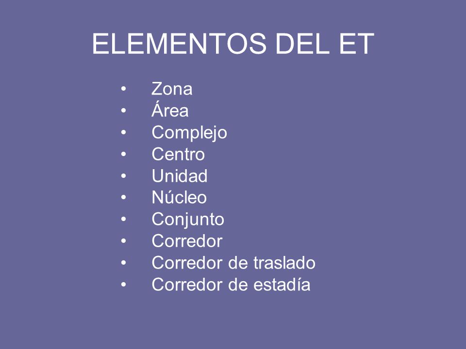ELEMENTOS DEL ET Zona Área Complejo Centro Unidad Núcleo Conjunto