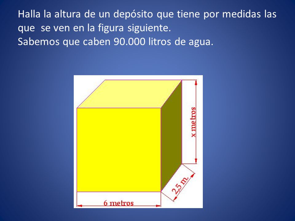 Halla la altura de un depósito que tiene por medidas las que se ven en la figura siguiente.