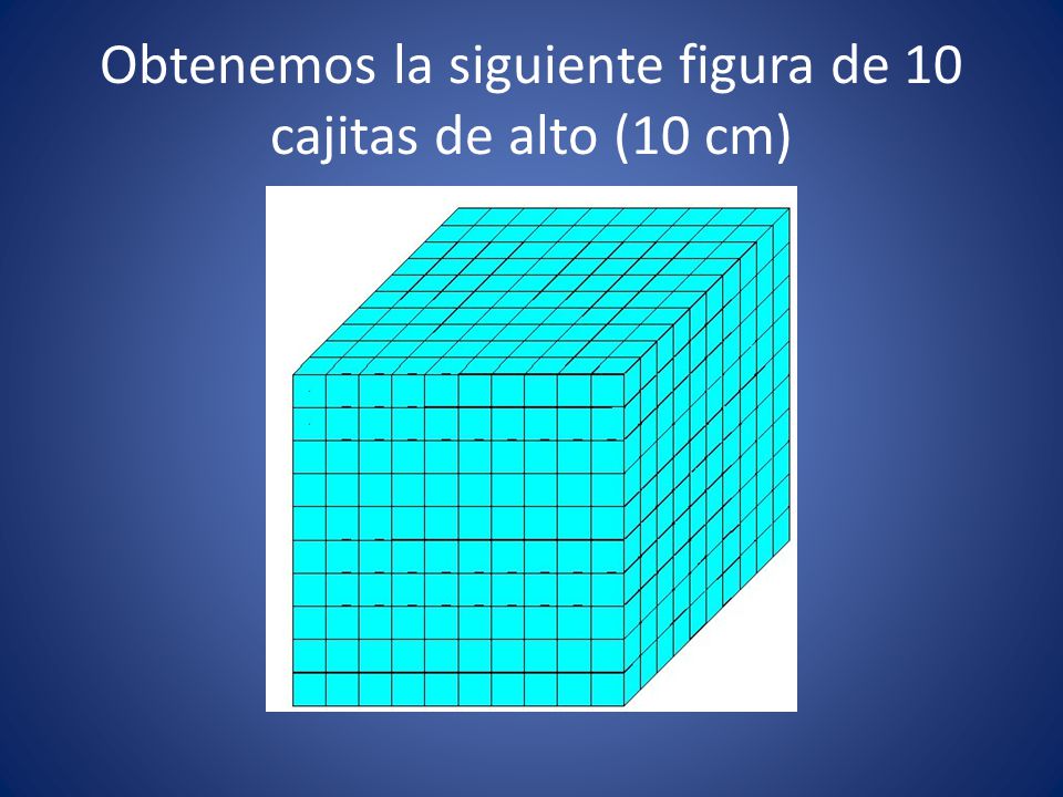 Obtenemos la siguiente figura de 10 cajitas de alto (10 cm)