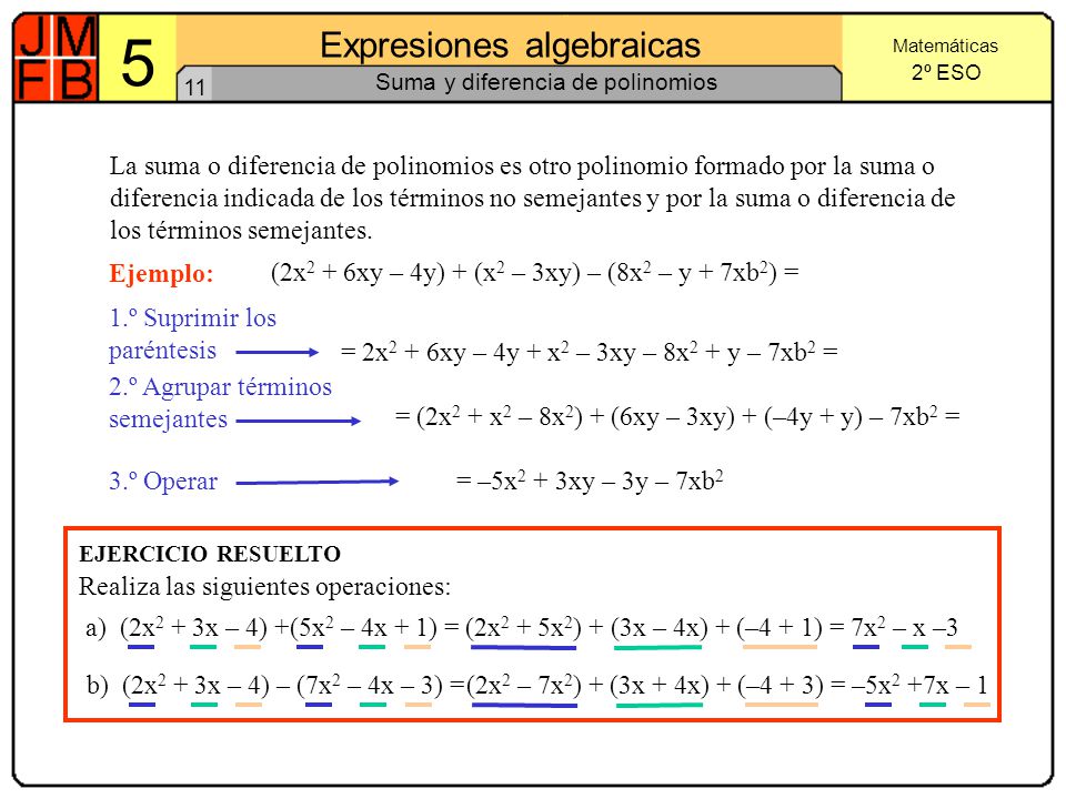Suma y diferencia de polinomios