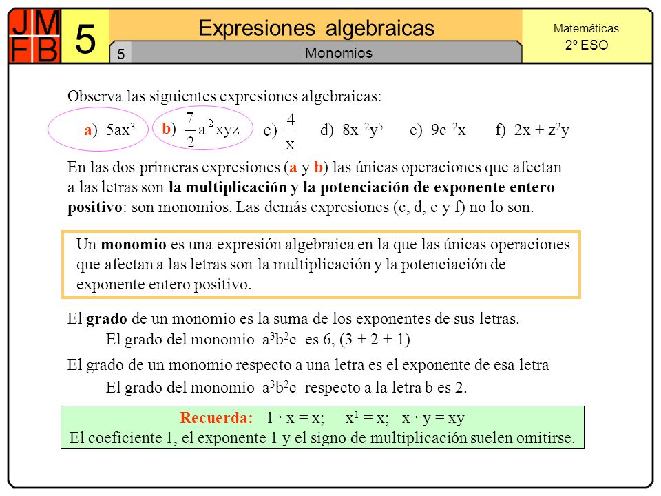 5 Expresiones algebraicas