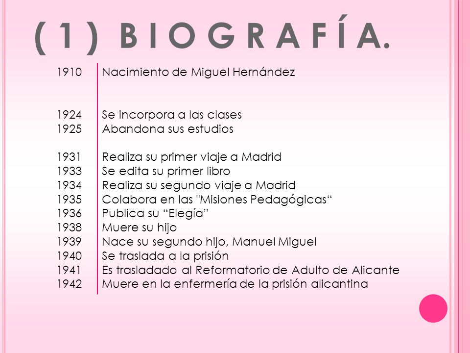 ( 1 ) B I O G R A F Í A Nacimiento de Miguel Hernández
