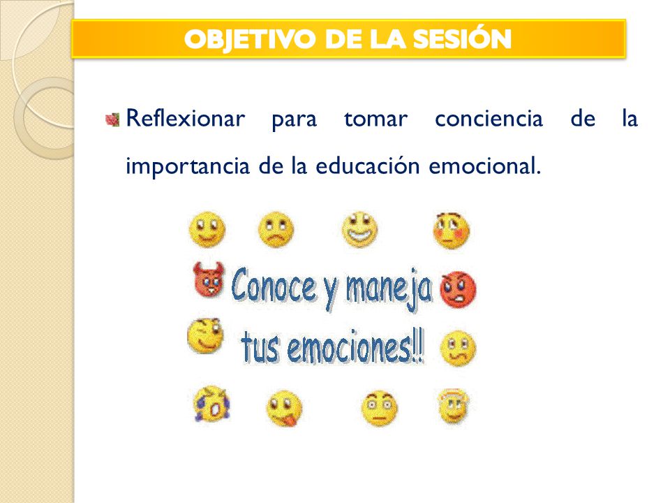 OBJETIVO DE LA SESIÓN Reflexionar para tomar conciencia de la importancia de la educación emocional.