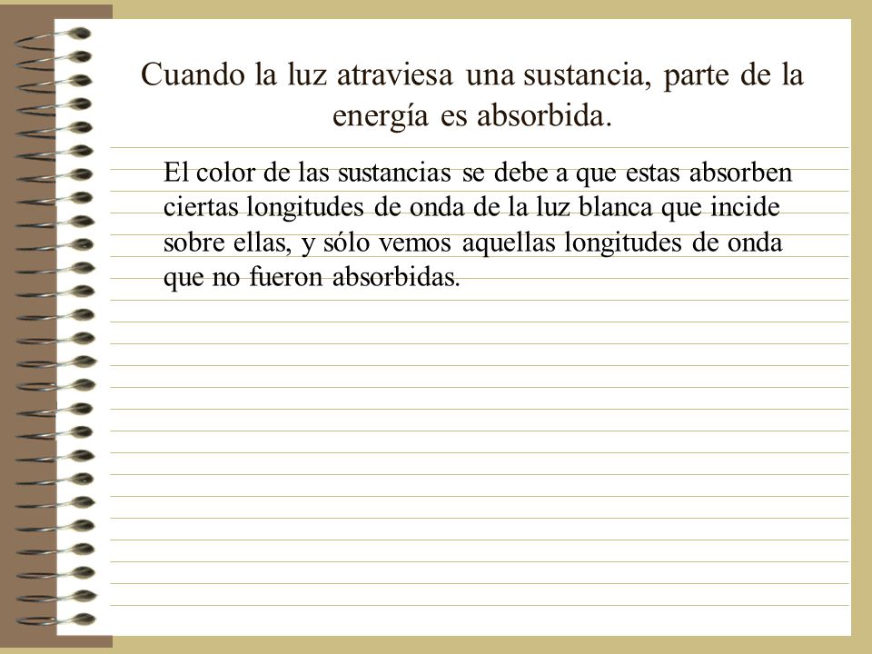 Cuando la luz atraviesa una sustancia, parte de la energía es absorbida.