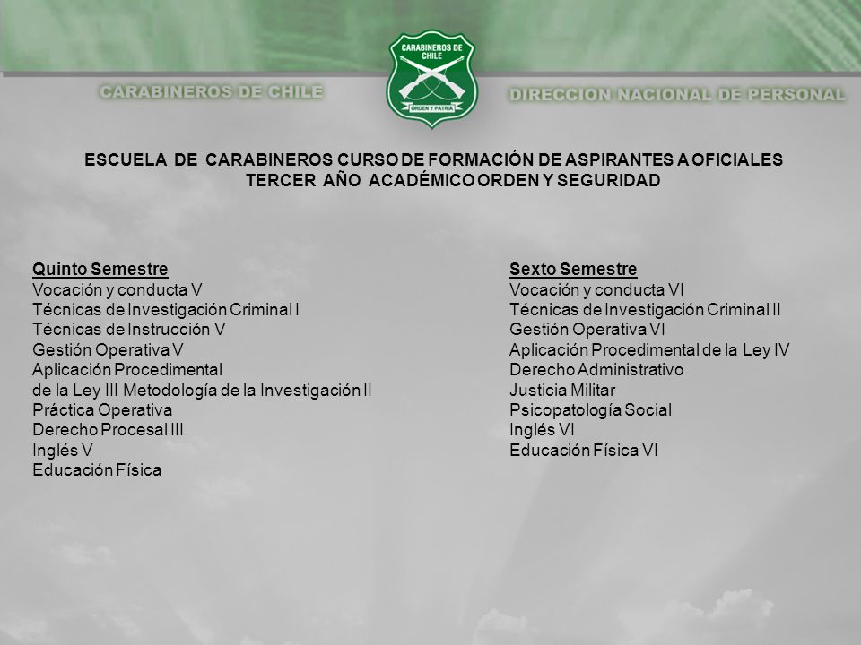 ESCUELA DE CARABINEROS CURSO DE FORMACIÓN DE ASPIRANTES A OFICIALES