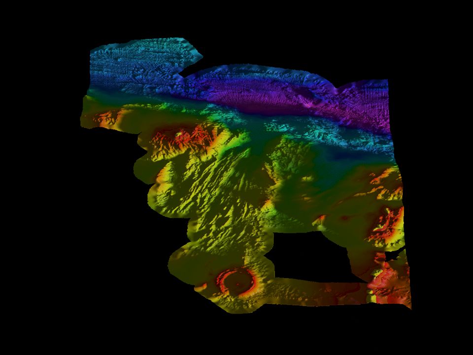3-D visualization of highest resolution map ever of Tonga Fracture Zone and King’s Triple Junction region, southwest Pacific ocean (between Fiji and Samoa).