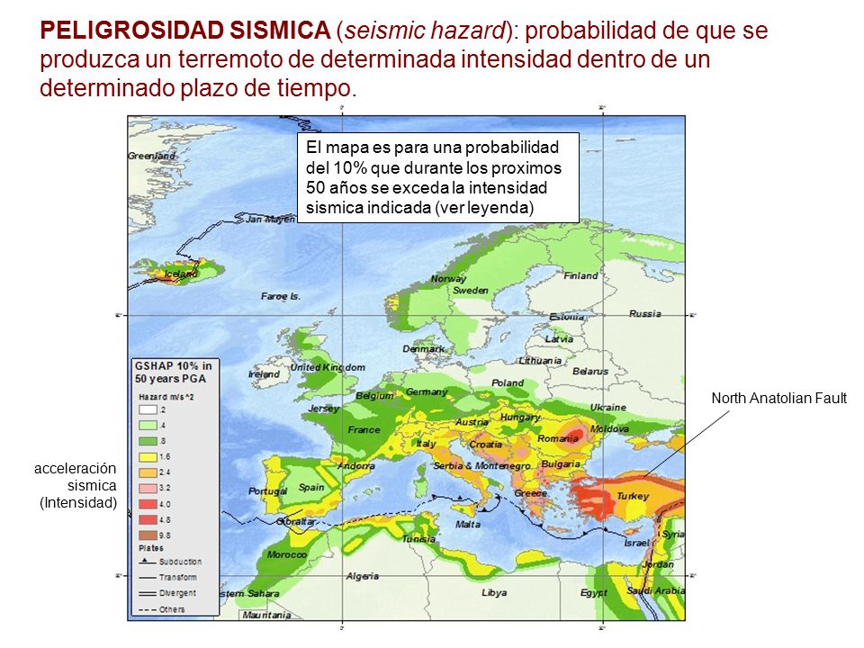 PELIGROSIDAD SISMICA (seismic hazard): probabilidad de que se produzca un terremoto de determinada intensidad dentro de un determinado plazo de tiempo.