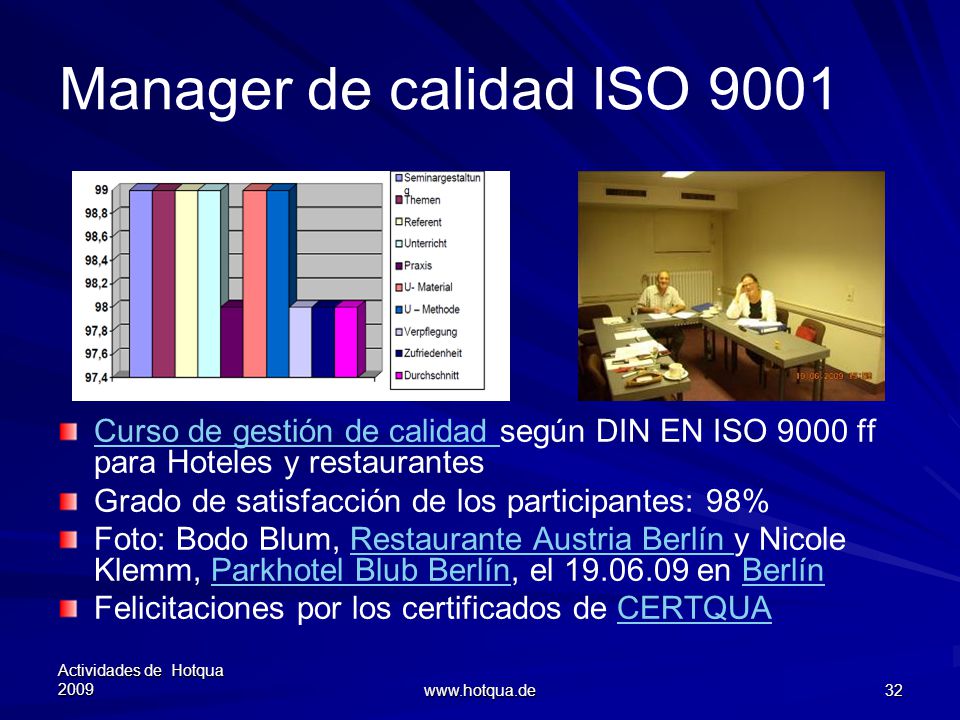 Manager de calidad ISO 9001 Curso de gestión de calidad según DIN EN ISO 9000 ff para Hoteles y restaurantes.