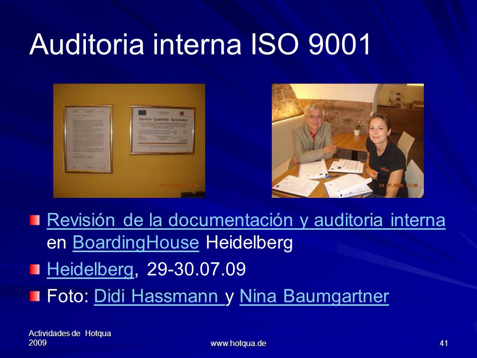 Auditoria interna ISO 9001 Revisión de la documentación y auditoria interna en BoardingHouse Heidelberg.