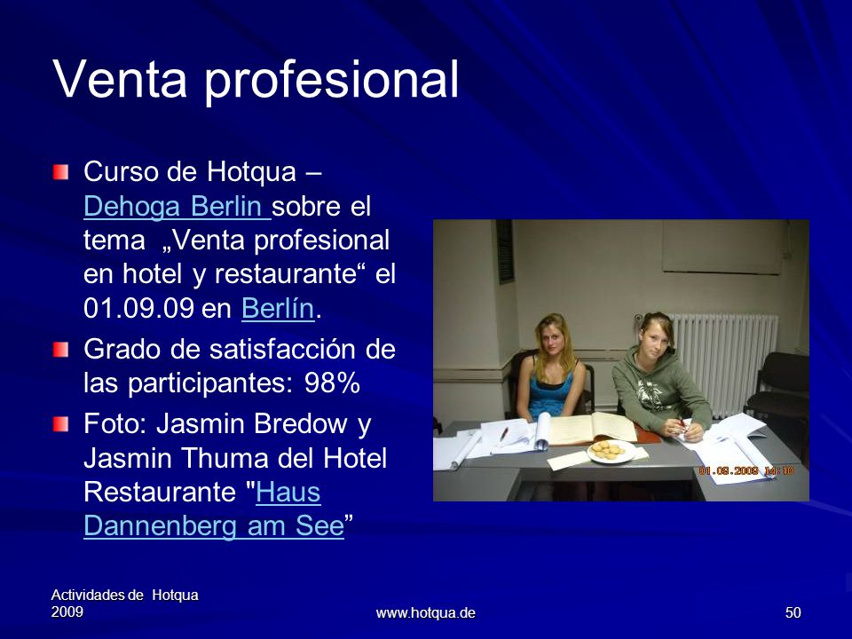 Venta profesional Curso de Hotqua – Dehoga Berlin sobre el tema „Venta profesional en hotel y restaurante el en Berlín.