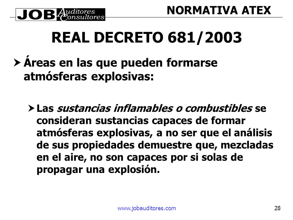 REAL DECRETO 681/2003 Áreas en las que pueden formarse atmósferas explosivas: