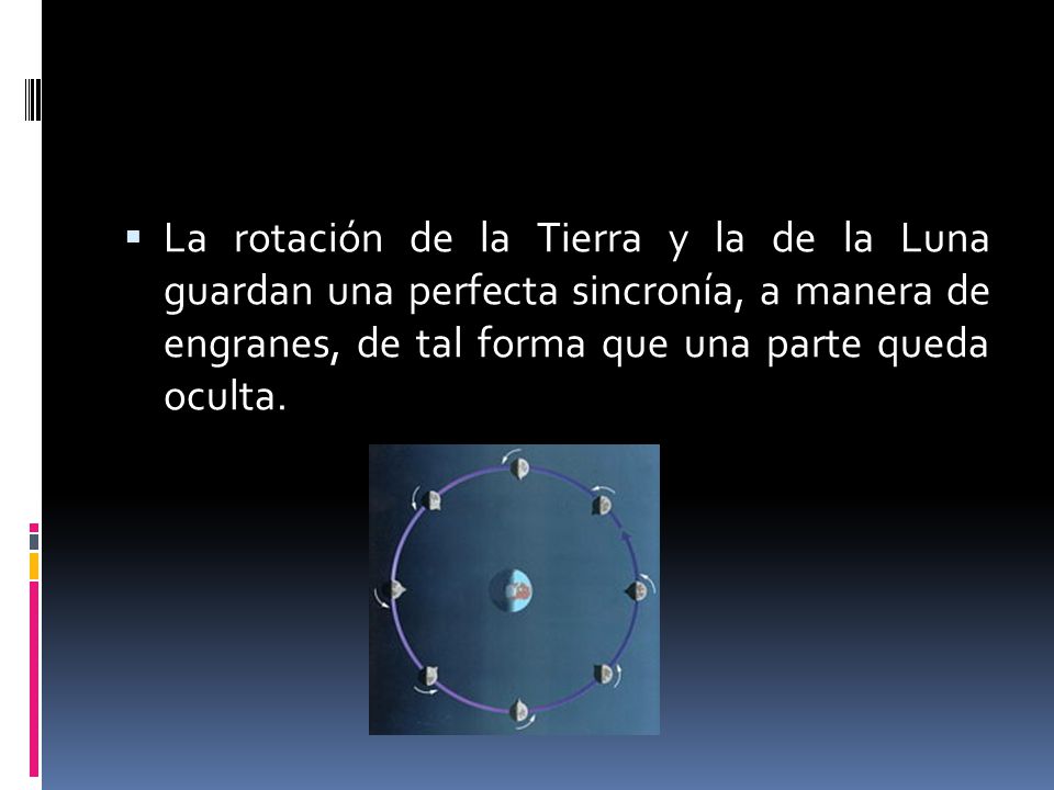 La rotación de la Tierra y la de la Luna guardan una perfecta sincronía, a manera de engranes, de tal forma que una parte queda oculta.