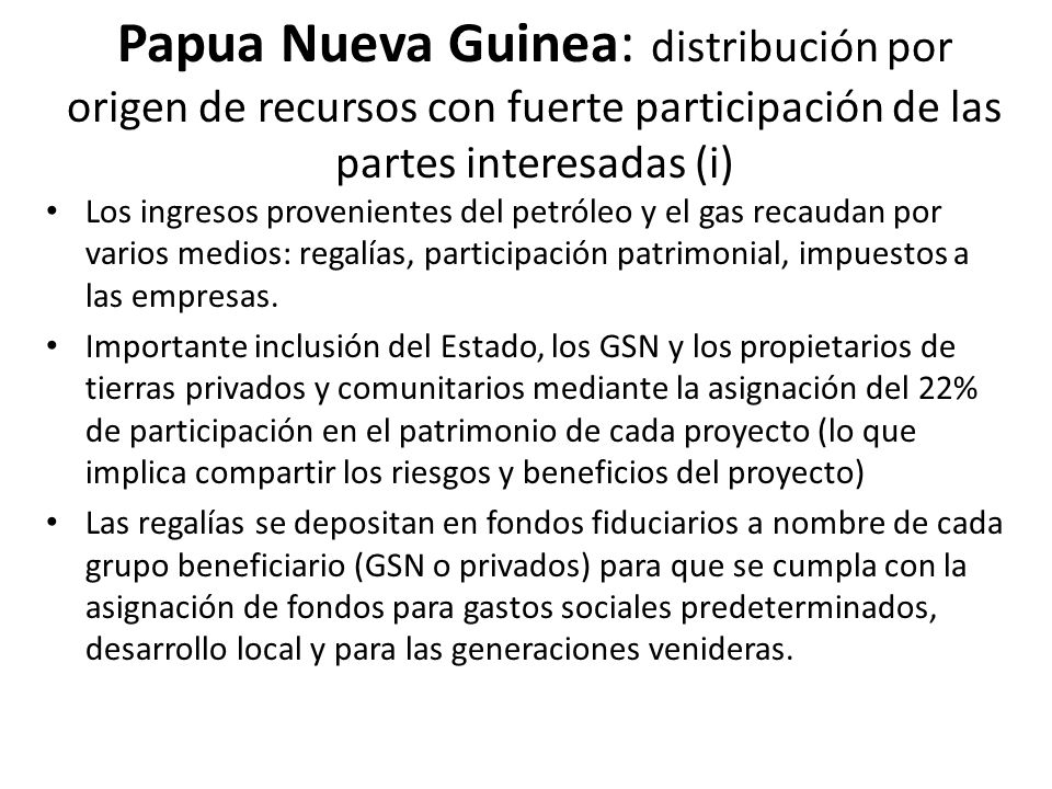 Papua Nueva Guinea: distribución por origen de recursos con fuerte participación de las partes interesadas (i)