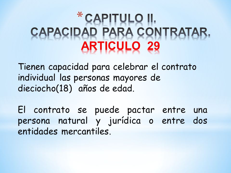 CAPITULO II. CAPACIDAD PARA CONTRATAR. ARTICULO 29