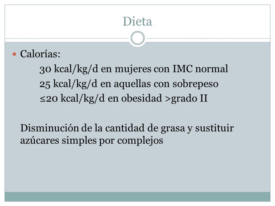 Dieta Calorías: 30 kcal/kg/d en mujeres con IMC normal
