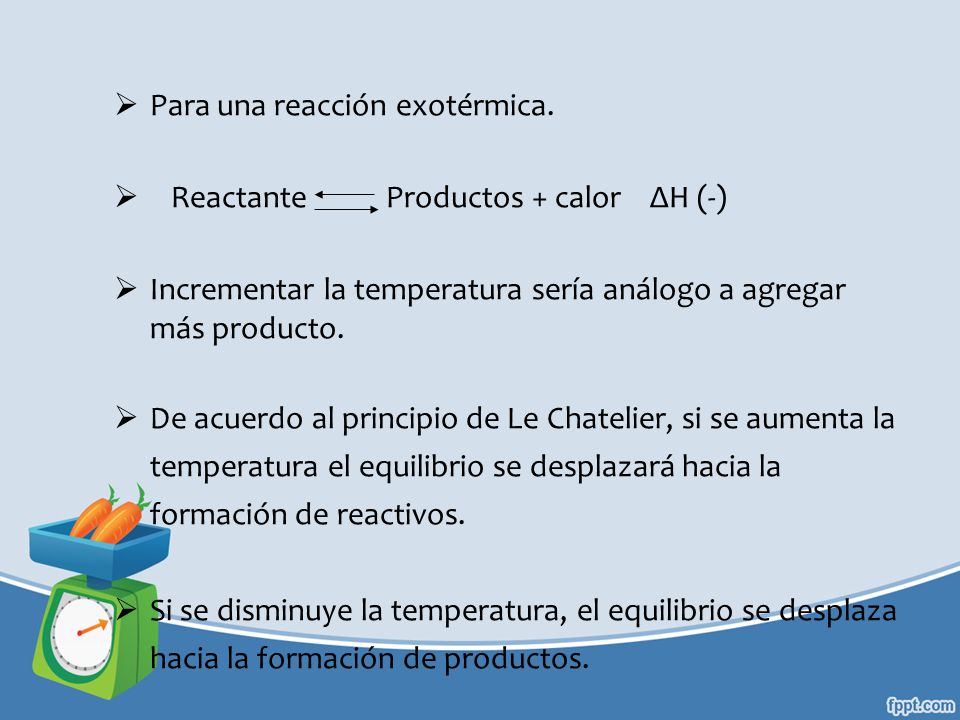 Para una reacción exotérmica. Reactante Productos + calor ΔH (-)