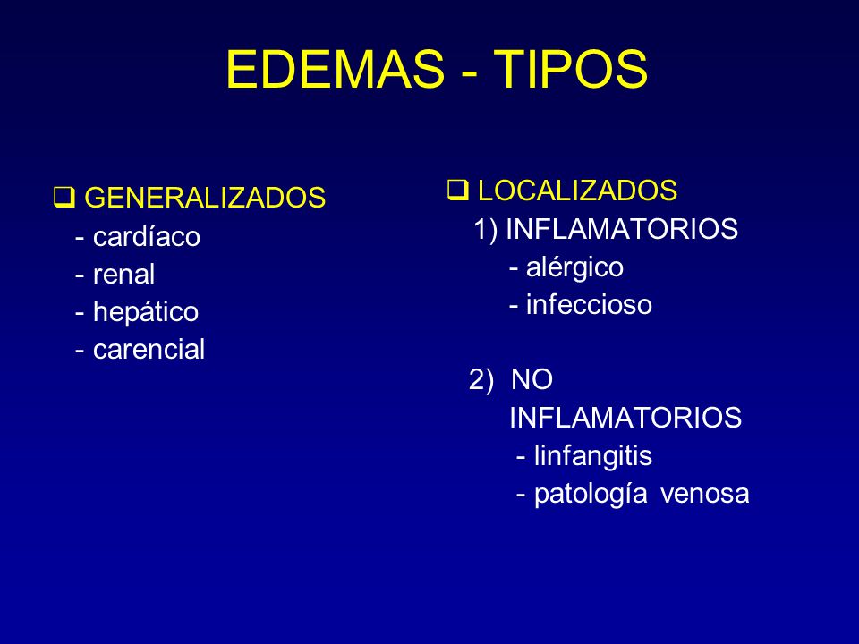 EDEMAS - TIPOS LOCALIZADOS GENERALIZADOS - cardíaco - alérgico - renal