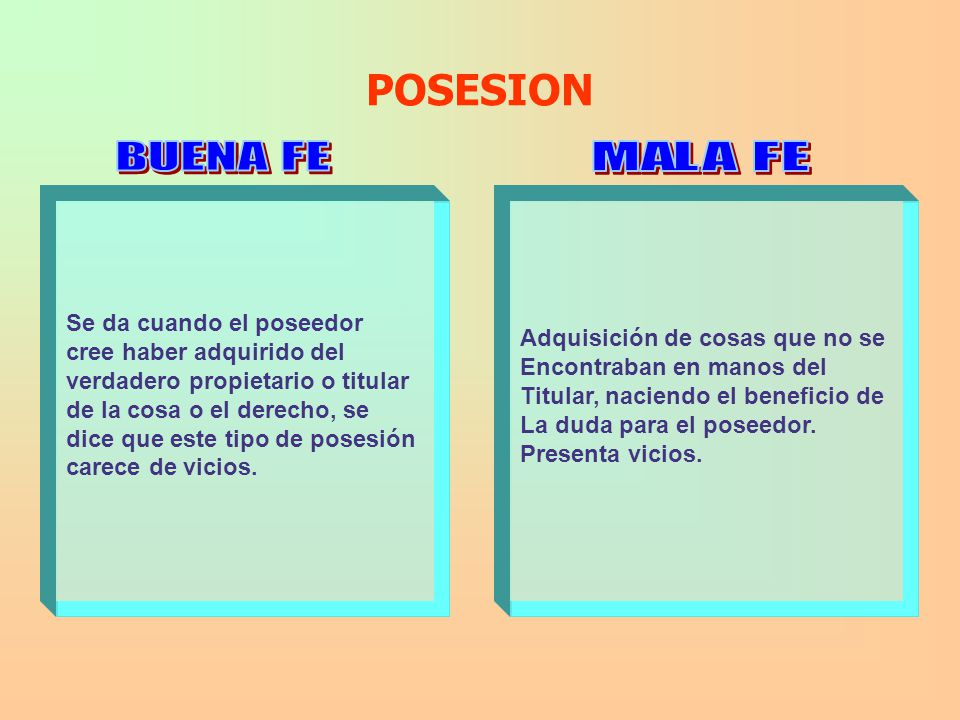 POSESION BUENA FE MALA FE Se da cuando el poseedor