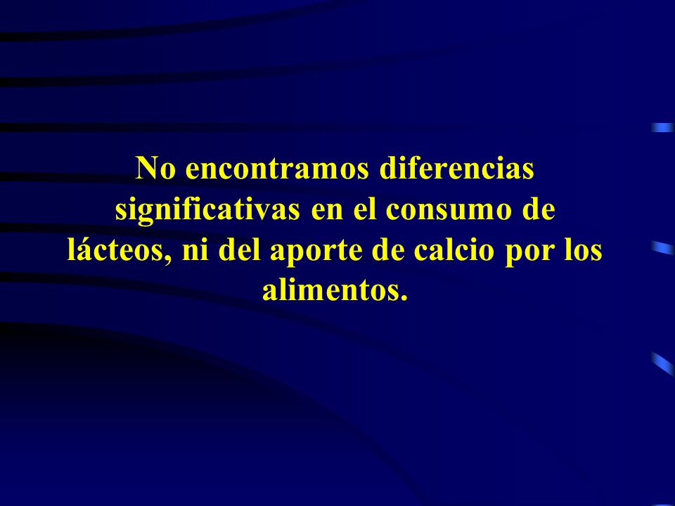 No encontramos diferencias significativas en el consumo de lácteos, ni del aporte de calcio por los alimentos.