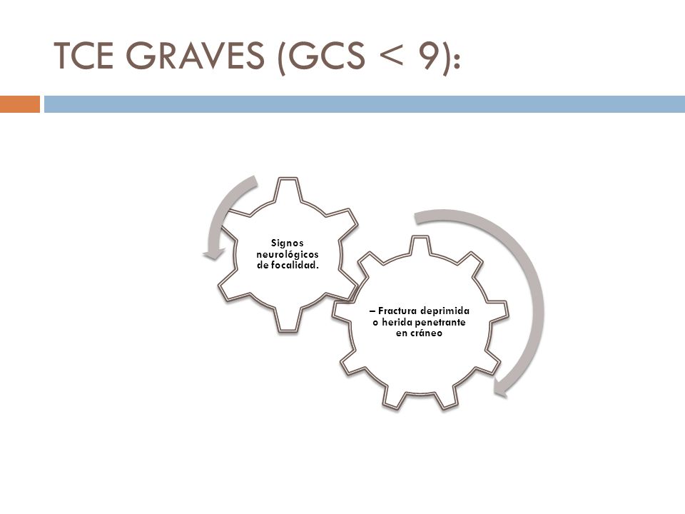 TCE GRAVES (GCS < 9): – Fractura deprimida o herida penetrante en cráneo.