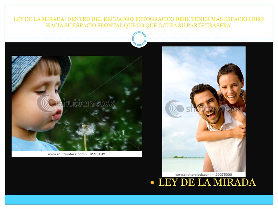 LEY DE LA MIRADA: DENTRO DEL RECUADRO FOTOGRAFICO DEBE TENER MAS ESPACIO LIBRE HACIA SU ESPACIO FRONTAL QUE LO QUE OCUPA SU PARTE TRASERA.