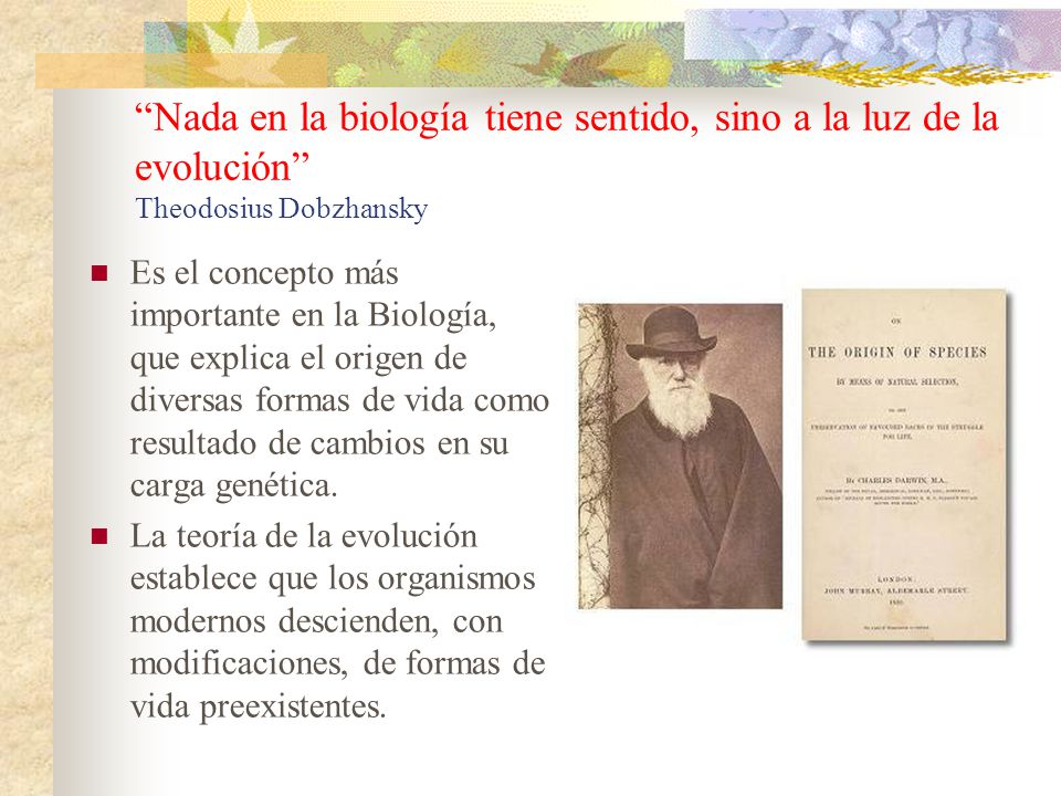 Nada en la biología tiene sentido, sino a la luz de la evolución Theodosius Dobzhansky