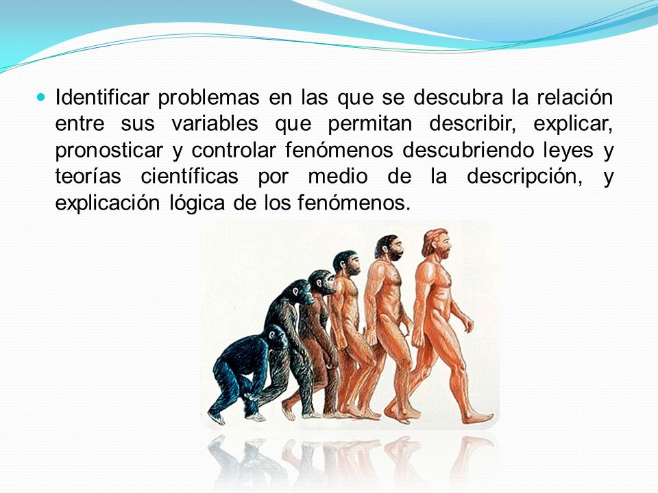 Identificar problemas en las que se descubra la relación entre sus variables que permitan describir, explicar, pronosticar y controlar fenómenos descubriendo leyes y teorías científicas por medio de la descripción, y explicación lógica de los fenómenos.