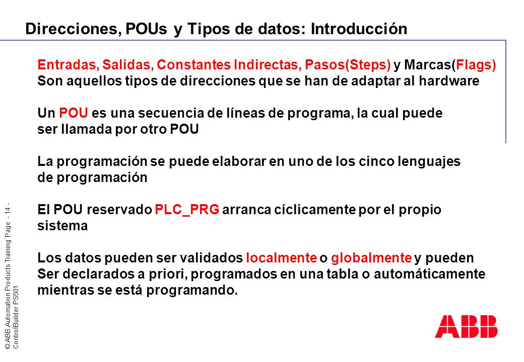 Direcciones, POUs y Tipos de datos: Introducción