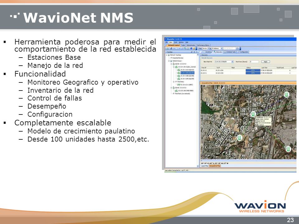 WavioNet NMS Herramienta poderosa para medir el comportamiento de la red establecida. Estaciones Base.