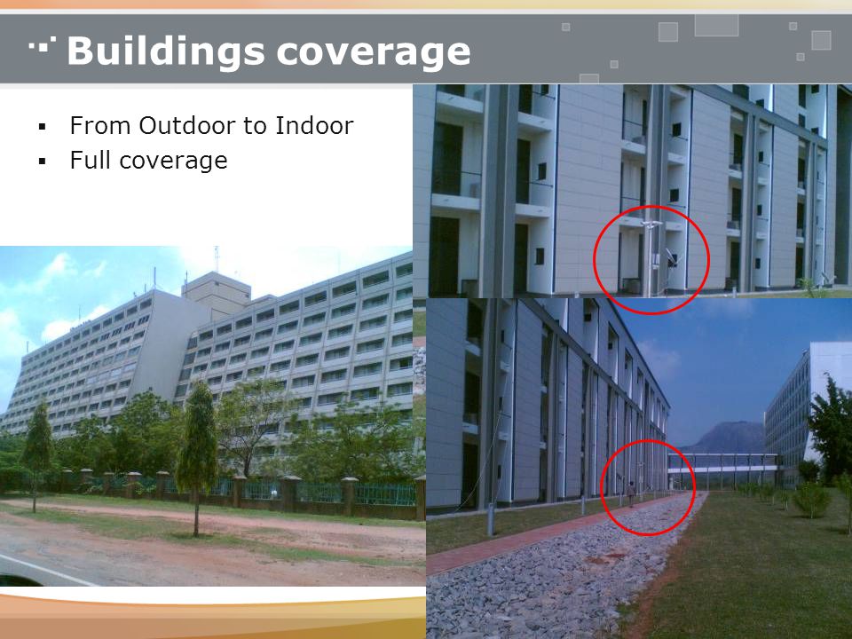 Buildings coverage From Outdoor to Indoor Full coverage