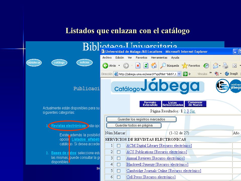 Listados que enlazan con el catálogo