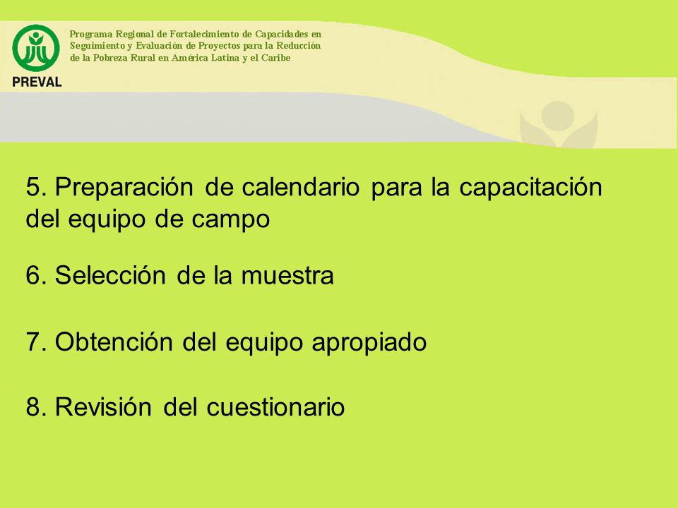 5. Preparación de calendario para la capacitación del equipo de campo