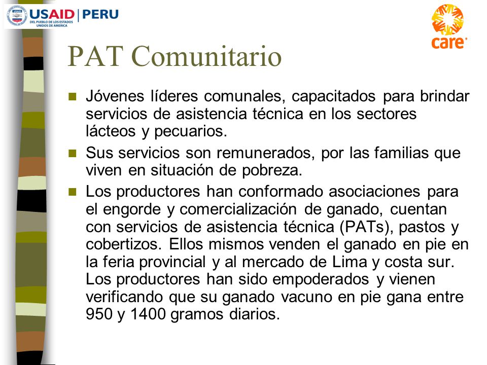 PAT Comunitario Jóvenes líderes comunales, capacitados para brindar servicios de asistencia técnica en los sectores lácteos y pecuarios.